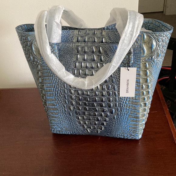 Brahmin Blue Embossed Tote Bag - Picture 3 of 6
